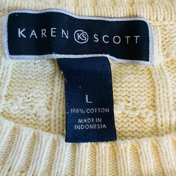 Karen Scott Womens Large Off-White Cable Knit Sweater Preppy Old Money Classic - Picture 5 of 11